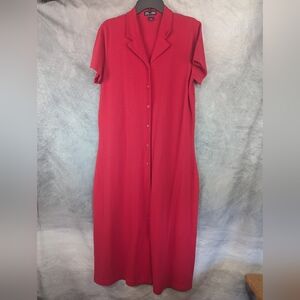 Lands End Large (14-16) Red Polo Dress Button Down Maxi Length Pristine Vintage